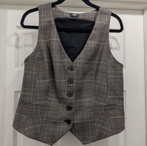 Express Editor Women’s Plaid Tailored Vest Grey Brown Taupe Burgundy Size Large